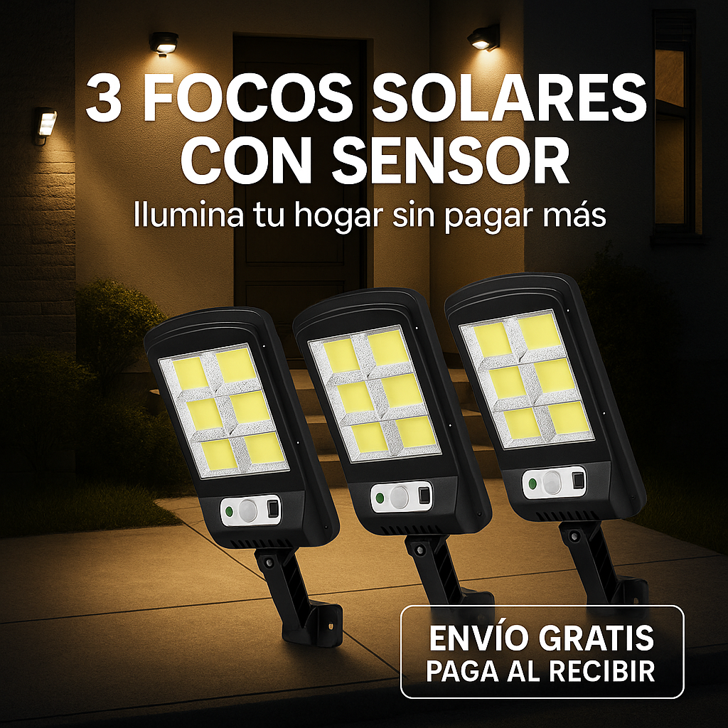 Ilumina tu hogar sin pagar más. Focos solares con sensor de movimiento – Pack 3x1 con instalación fácil